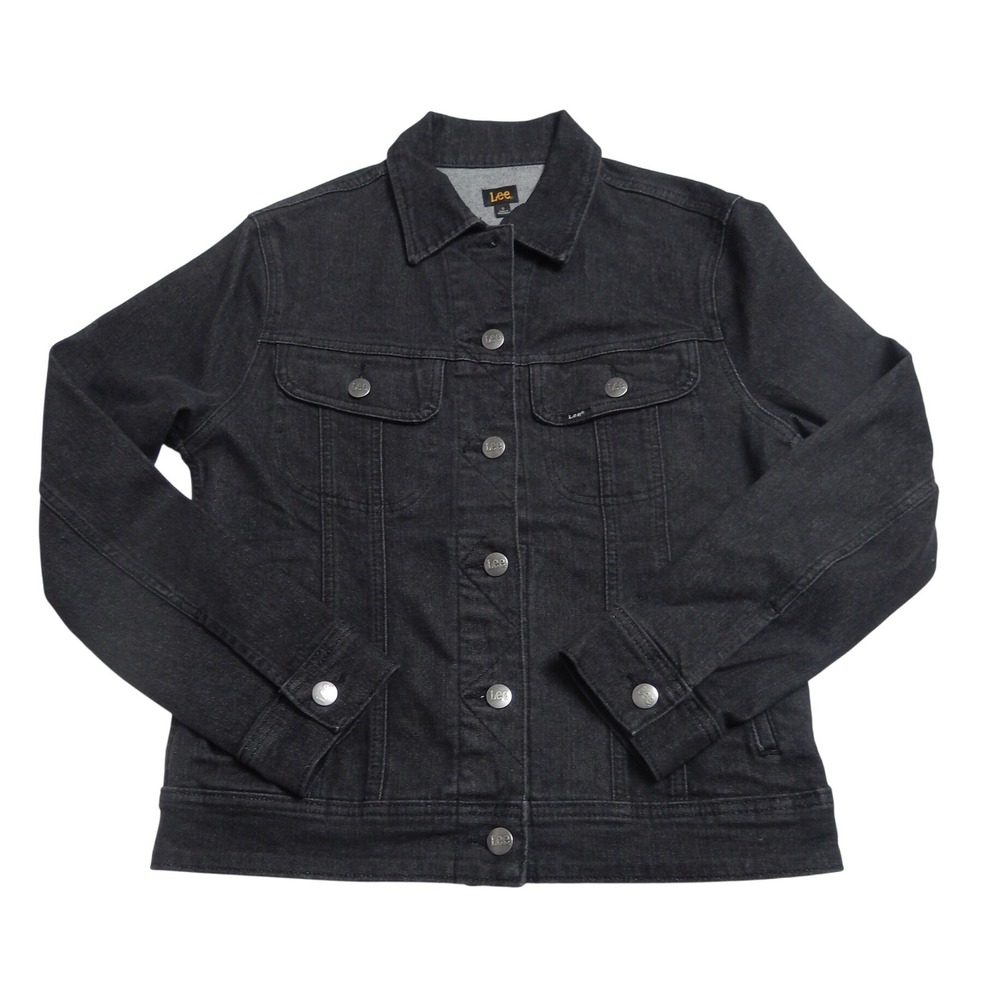 Lee Womens Black Denim‎ Jacket Classic Trucker Style Button Up Size Small